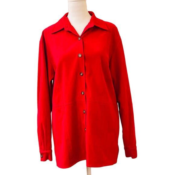 Talbots Stretch Red Oversized Button Down Blouse Long Sleeve Side Slits Size S - Picture 1 of 11